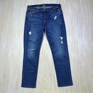 7 For All Mankind Josefina Skinny Boyfriend Button Fly Distressed Denim Jeans 28